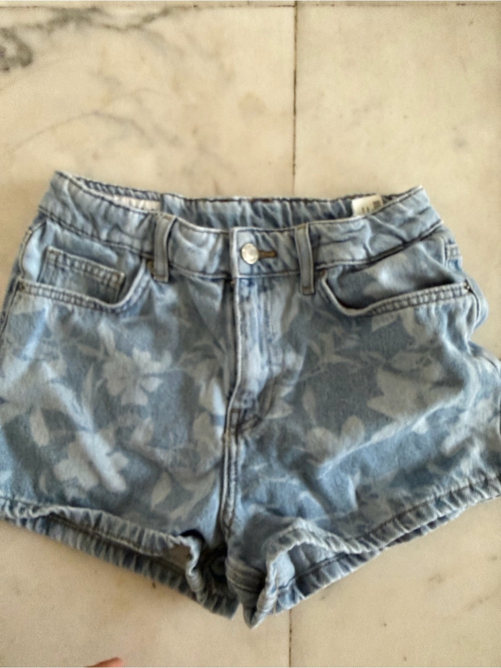 Zara Light Blue Floral Denim Shorts